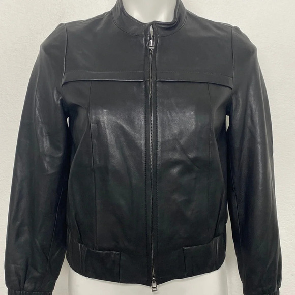 Ana Black Front Zip Soft Leather Bomber Jacket Size SP - Picture 1 of 9